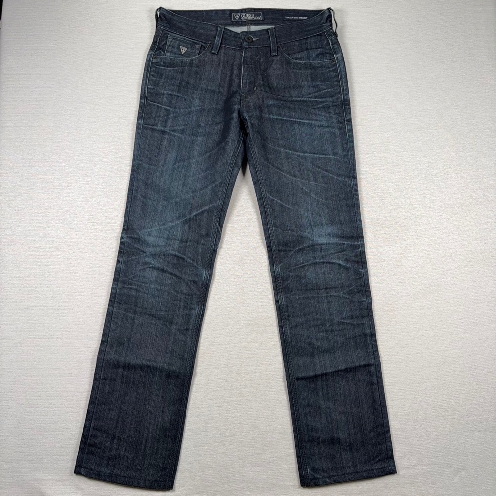 Guess Jeans Mens 31x33 Blue Dark Wash Lincoln Slim Straight Denim Cotton Poly